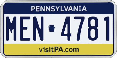 PA license plate MEN4781