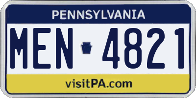 PA license plate MEN4821