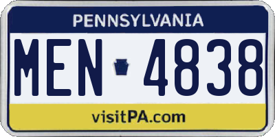 PA license plate MEN4838