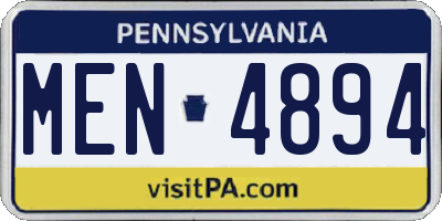 PA license plate MEN4894