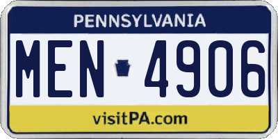 PA license plate MEN4906