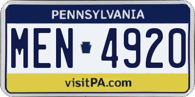 PA license plate MEN4920