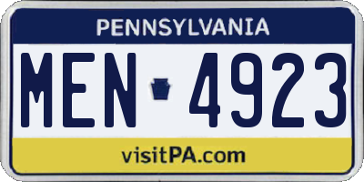 PA license plate MEN4923