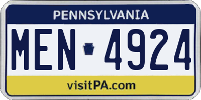PA license plate MEN4924