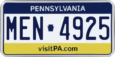 PA license plate MEN4925