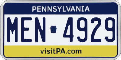 PA license plate MEN4929