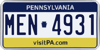 PA license plate MEN4931