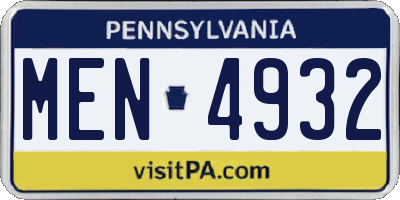 PA license plate MEN4932