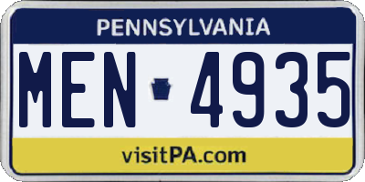 PA license plate MEN4935