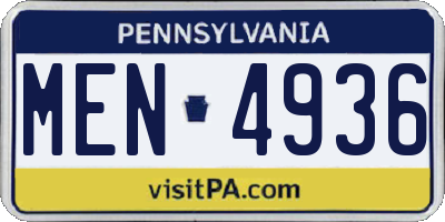 PA license plate MEN4936