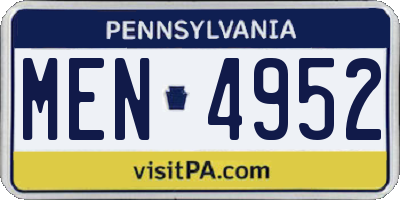 PA license plate MEN4952