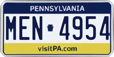 PA license plate MEN4954
