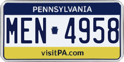 PA license plate MEN4958