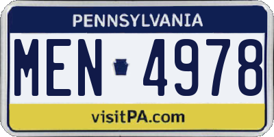 PA license plate MEN4978
