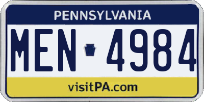PA license plate MEN4984