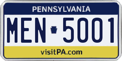 PA license plate MEN5001