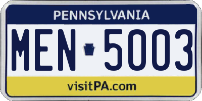 PA license plate MEN5003