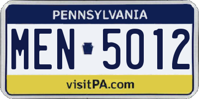 PA license plate MEN5012