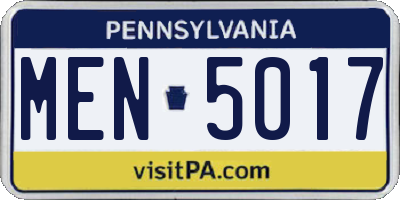 PA license plate MEN5017