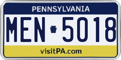 PA license plate MEN5018