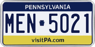 PA license plate MEN5021