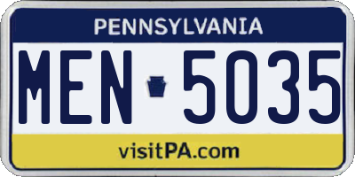 PA license plate MEN5035