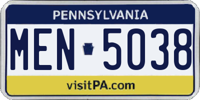PA license plate MEN5038