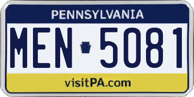 PA license plate MEN5081