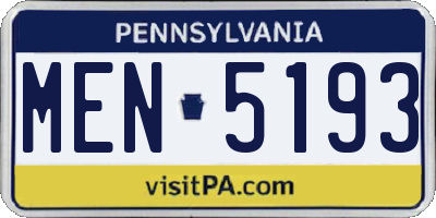 PA license plate MEN5193