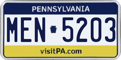 PA license plate MEN5203
