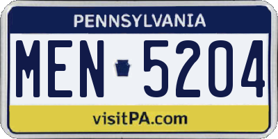PA license plate MEN5204