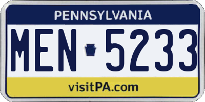 PA license plate MEN5233