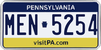 PA license plate MEN5254