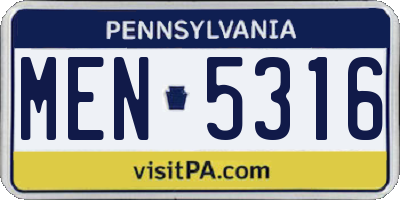 PA license plate MEN5316