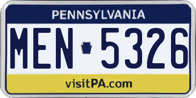 PA license plate MEN5326