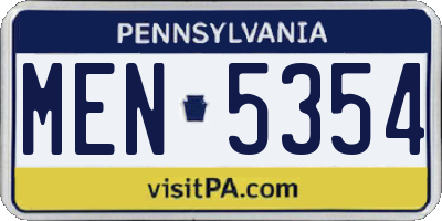 PA license plate MEN5354