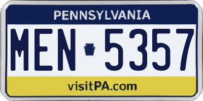PA license plate MEN5357