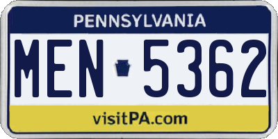PA license plate MEN5362