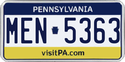 PA license plate MEN5363