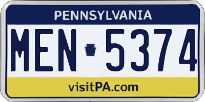 PA license plate MEN5374