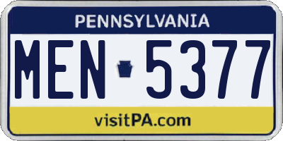 PA license plate MEN5377