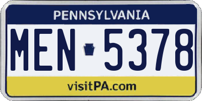 PA license plate MEN5378