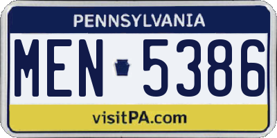 PA license plate MEN5386