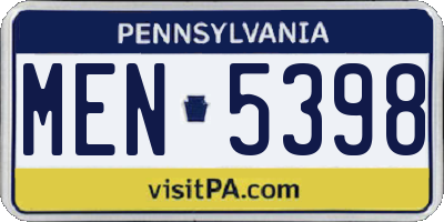 PA license plate MEN5398