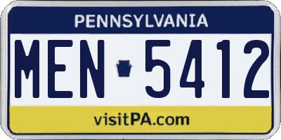 PA license plate MEN5412