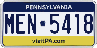 PA license plate MEN5418