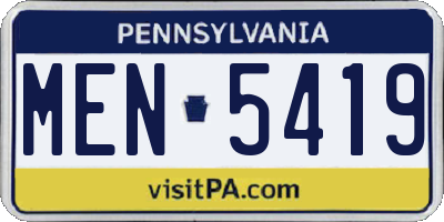 PA license plate MEN5419