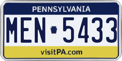 PA license plate MEN5433