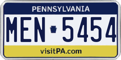 PA license plate MEN5454