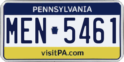 PA license plate MEN5461